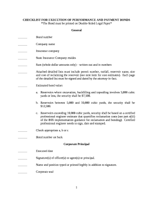 CHECKLIST FOR EXECUTION OF PERFORMANCE AND PAYMENT BONDS
