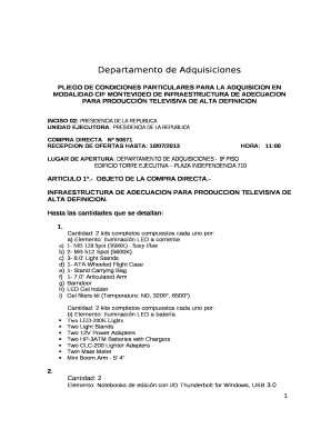 PLIEGO DE CONDICIONES PARTICULARES PARA LA ADQUISICION EN MODALIDAD CIF MONTEVIDEO DE INFRAESTRUCTURA DE ADECUACION PARA PRODUCCIN TELEVISIVA DE ALTA DEFINICION
