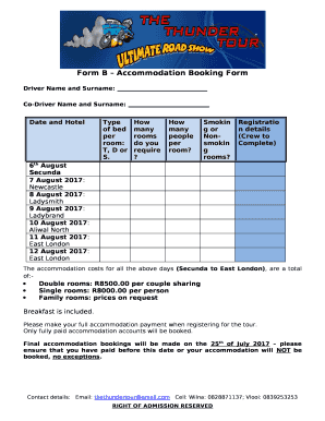 Form B Accommodation Booking Form