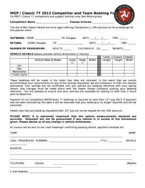 MGP / Classic TT 2013 Competitor and Team Booking Form
