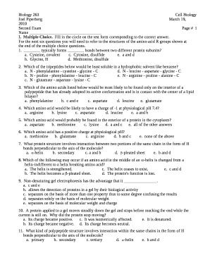 For the next six questions you will need to refer to the structures of the amino acid R groups shown at the end of the multiple choice questions