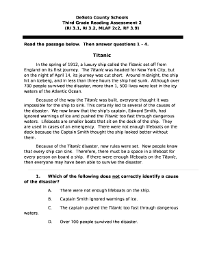 Third Grade Reading Assessment 2 Doc Template | pdfFiller