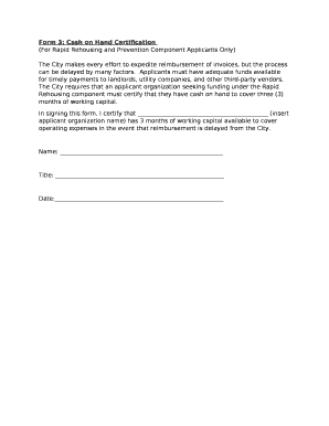 3: Cash on Hand Certification Doc Template | pdfFiller