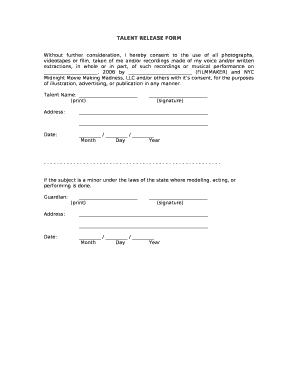 Without further consideration, I hereby consent to the use of all photographs, videotapes or film, taken of me and/or recordings made of my voice and/or written extractions, in whole or in part, of such recordings or musical performance on