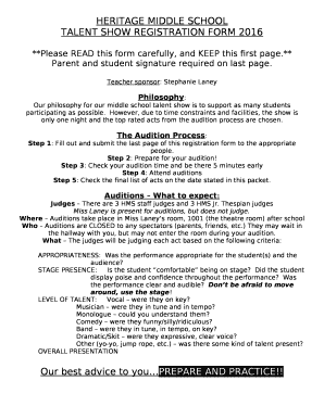 TALENT SHOW REGISTRATION FORM 2016