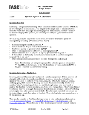 Specimen rejection form