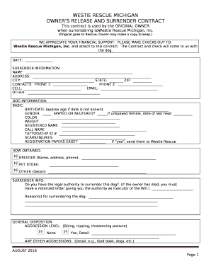 OWNERS RELEASE AND SURRENDER CONTRACT