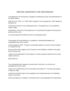MENTOR AGREEMENT FOR PARTNERSHIP