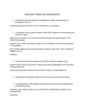 MENTOR TERMS OF AGREEMENT