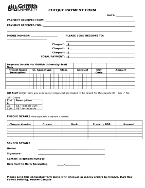 CHEQUE PAYMENT FORM
