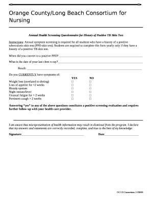 Annual Health Screening Questionnaire for History of Positive TB Skin Test