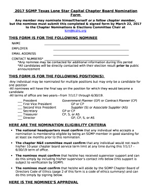 2017 SGMP Texas Lone Star Capital Chapter Board Nomination Form