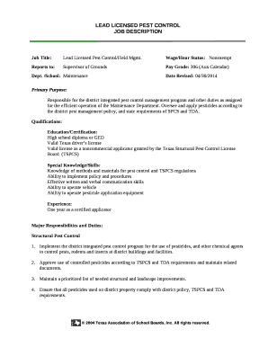 Job Title:Lead Licensed Pest Control/Field Mgmt