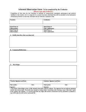 Informal Observation Form--To be completed by the Evaluator