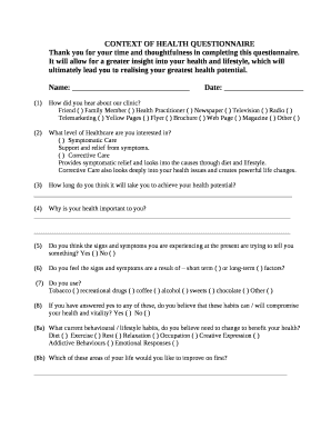 CONTEXT OF HEALTH QUESTIONNAIRE