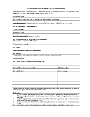GEOGRAPHIC NUMBER PORTING REQUEST FORM
