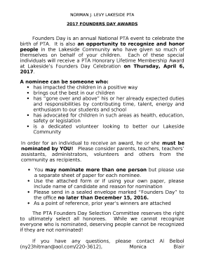 Founders Day is an annual National PTA event to celebrate the birth of PTA