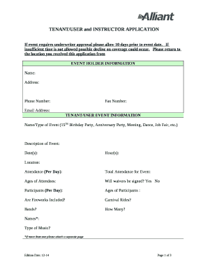 If event requires underwriter approval please allow 10 days prior to event date