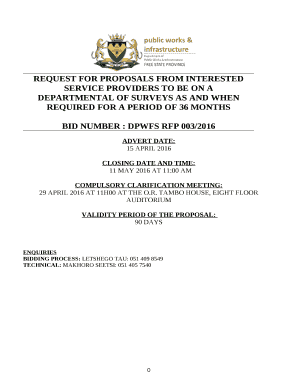 REQUEST FOR PROPOSALS FROM INTERESTED SERVICE PROVIDERS TO BE ON A DEPARTMENTAL OF SURVEYS AS AND WHEN REQUIRED FOR A PERIOD OF 36 MONTHS