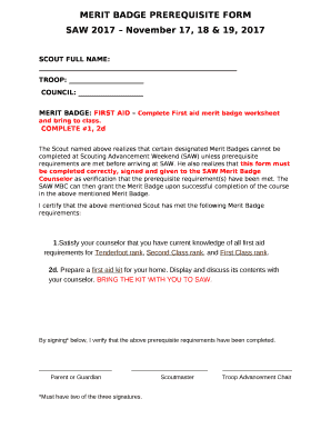 first aid merit badge worksheet Doc Template | pdfFiller