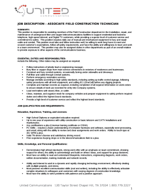 JOB DESCRIPTION ASSOCIATE FIELD CONSTRUCTION TECHNICIAN