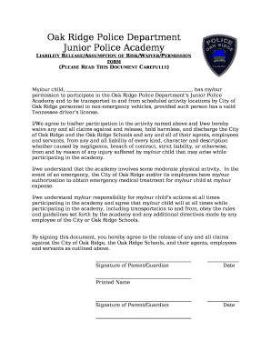 Liability Release/Assumption of Risk/Waiver/Permission form