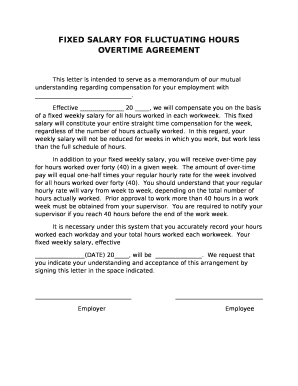 FIXED SALARY FOR FLUCTUATING HOURS OVERTIME AGREEMENT