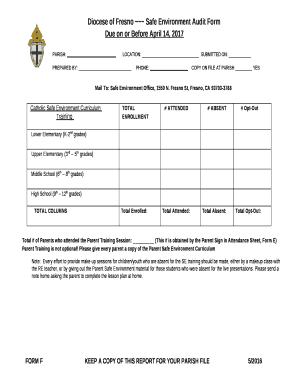 Diocese of Fresno Safe Environment Audit Doc Template | pdfFiller