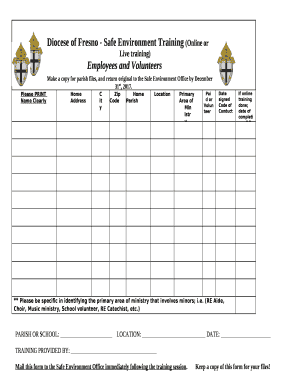 Make a copy for parish files, and return original to the Safe Environment Office by December 31st, 2017