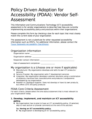 Policy Driven Adoption for Accessibility (PDAA): Vendor Self-Assessment