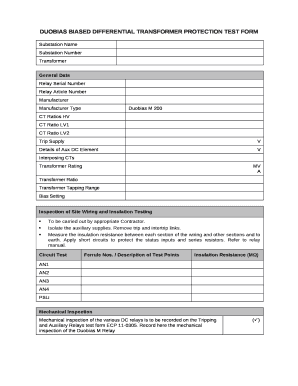 DUOBIAS Biased Differential Transformer Protection Test Form