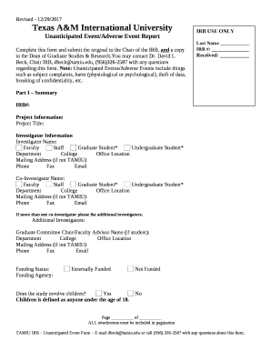 Complete this form and submit the original to the Chair of the IRB, and a copy to the Dean of Graduate Studies & Research