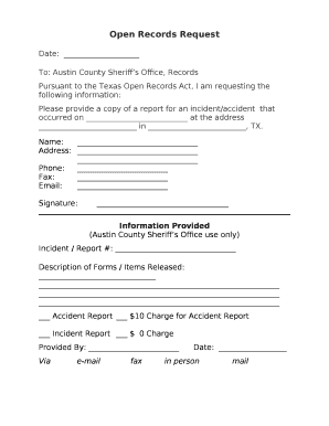 To: Austin County Sheriffs Office, Records