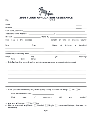 2016 FLOOD APPLICATION ASSISTANCE