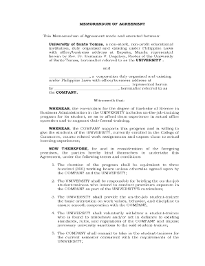 IN WITNESS WHERE OF the parties have signed this Memorandum of Agreement at this day of (month), (year)