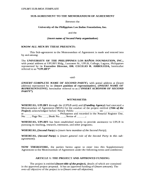 SUB-AGREEMENT TO THE MEMORANDUM OF AGREEMENT
