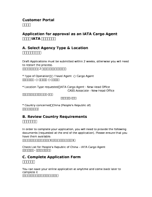 Application for approval as an IATA Cargo Agent template