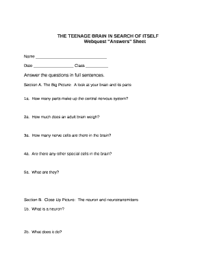 Webquest Answers Sheet