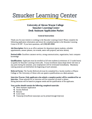 Desk Assistant Application Packet