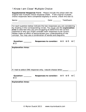 Supplemental Response Form Please include this sheet with the original test multiple choice response sheet