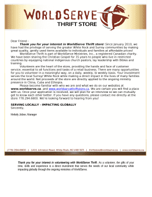 Thank you for your interest in volunteering with WorldServe Thrift