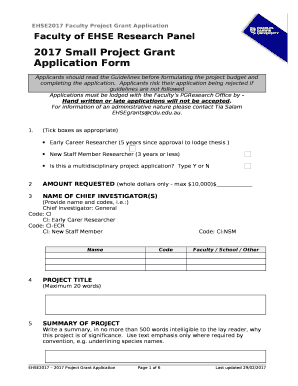 EHSE2017 Faculty Project Grant Application