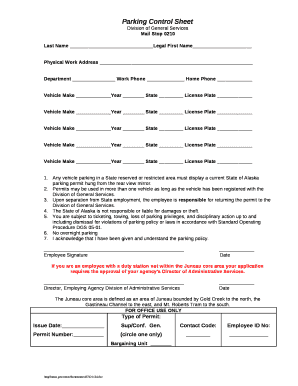 Parking Control Sheet