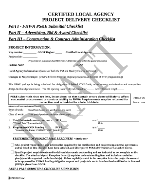Part I - FHWA PS&E Submittal Checklist