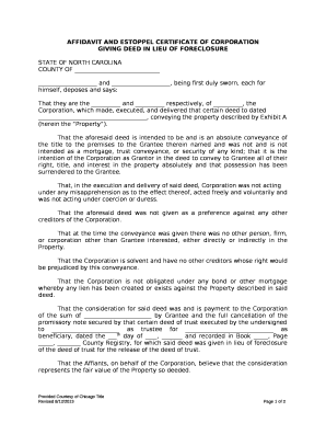 AFFIDAVIT AND ESTOPPEL CERTIFICATE OF CORPORATION Doc Template | pdfFiller