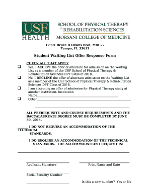 Student Waiting List Offer Response Form