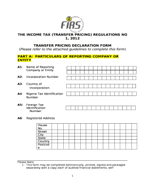 TRANSFER PRICING DECLARATION FORM