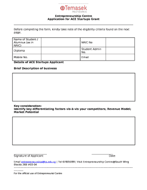 Application for ACE Startups Grant