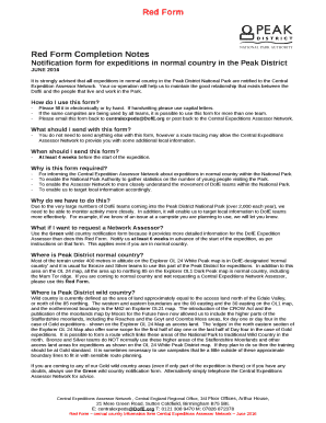 Notification form for expeditions in normal country in the Peak District