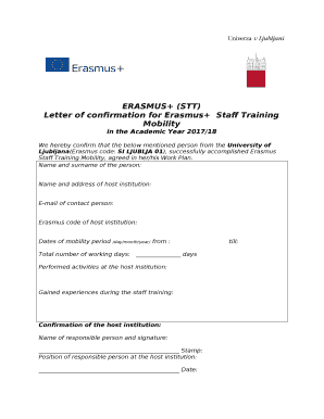 Letter of confirmation for Erasmus+Staff Training Mobility Doc Template
